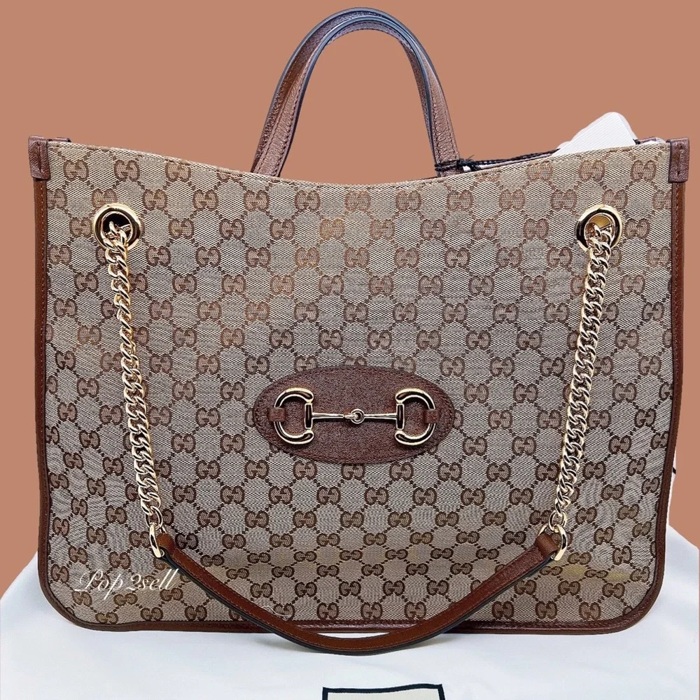 NEW Gucci Horsebit GG Supreme Monogram Canvas Large Top Handle Tote Bag - Picture 5 of 13